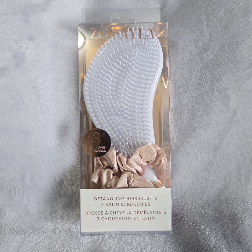 🟢 Zoe Ayla Detangling Hairbrush with Satin Scrunchies